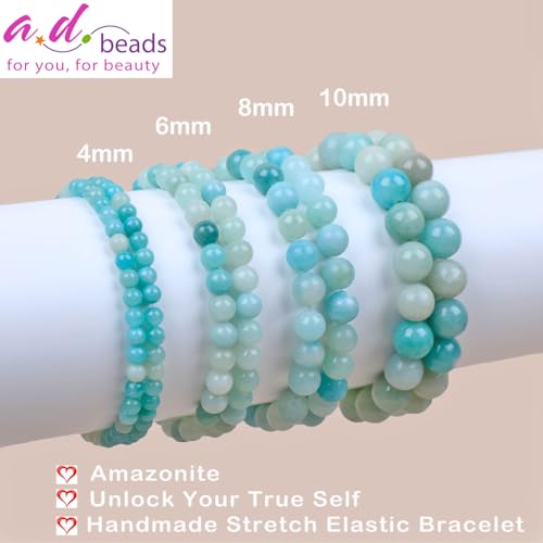 AD Beads Handmade Gemstone Stretch Elastic Bracelet Crystal Healing Reiki Nature's Beauty and Spiritual Essence Unisex - color: Amazonite (Unlock Your True Self), size: 6mm