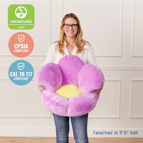 ECR4Kids SoftZone Flower-Shaped Cozy Floor Cushion, 25in, Flexible Seating, Bright Purple