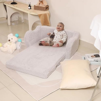 MOMCAYWEX Kids Sofa, 2-in-1 Flip-Out Foam Couch, Soft Play Lounge Chair for Toddlers and Children, Extra Wide, Grey - color: Grey, size: Large