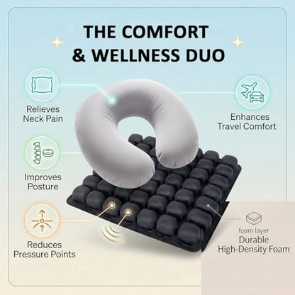 Sondur Travel Cushion, Inflatable Airplane Seat Cushion for Long Flights, 3D Air Cell Seat Cushions with Foot-operated Inflatable Accessories for Office Chair, Wheelchair, Cars, Home Living