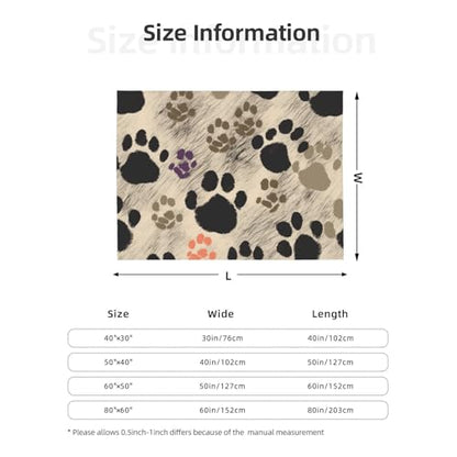 Dog Paws Print 2 Prints Throw Blanket (280g Flannel) Anti-Pilling Warm Fuzzy Blankets for Bed Sofa Couch Travel 50x40 Inch - color: Dog Paws Print 2, size: 50x40 Inch