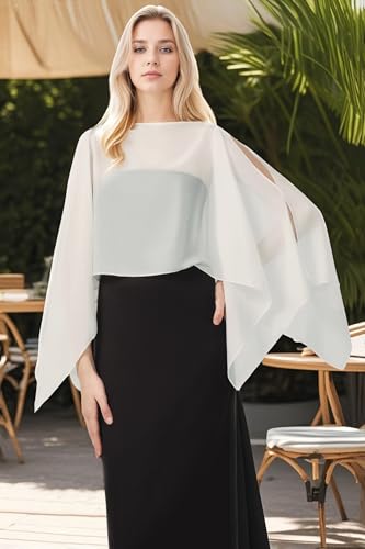 Coucoland Shawl Wraps for Women Sheer Chiffon Shawl Elegant Soft Wraps for Evening Dress Wedding Party - color: Ivory