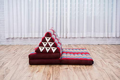 Leewadee 3-Fold Mat XXL with Triangle Cushion – Firm TV Pillow, Foldable Mattress with Cushion Made of Kapok, 67 x 31 inches, Blue Red - color: Sf27 - Blue, Red, size: 3 seating segments XL