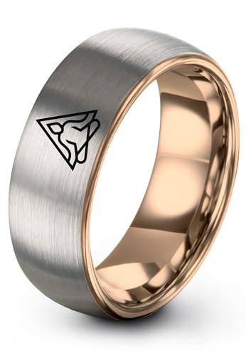 Gift for Yoga Fan - Yoga Meditation Ring - Flat Dome Bevel - Band - Men Women - Brushed Polished - Tungsten - Personalized Custom Engraving - 8mm - Anniversary Wedding - Yellow Rose Gold Silver - color: 03 - Rose Gold Grey Tungsten