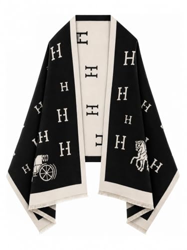 Women's Reversible Pashmina Shawl Wrap for Women Big Scarf Holiday Gifts - color: 10-black- Snow White