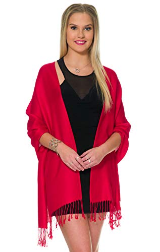 Pashmina Shawls and Wraps for Evening Dresses, Large Soft Pashminas Wedding Shawl - color: Red
