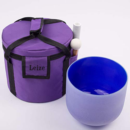 Leize Quartz Crystal Singing Bowl A# Note Third Eye Chakra Dark Blue 8" with Heavy Duty Carrying Case Suede Striker - color: dark blue, size: 8" A# Note