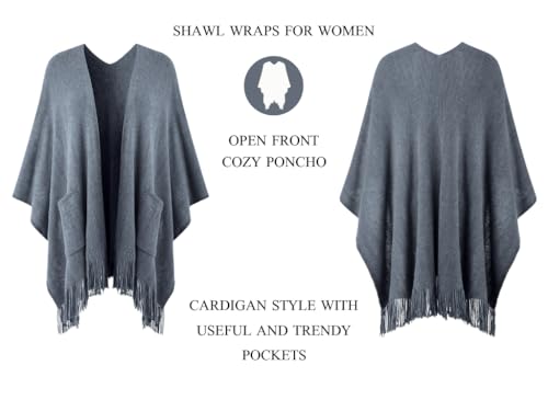 Ferand Shawl Wraps for Women, Cozy Lightweight Poncho Cape with Pockets, Warm for Fall Winter Travel - color: Light Blue