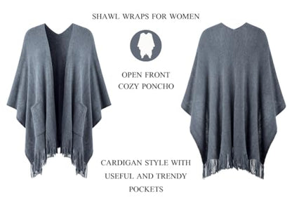 Ferand Shawl Wraps for Women, Cozy Lightweight Poncho Cape with Pockets, Warm for Fall Winter Travel - color: Light Blue