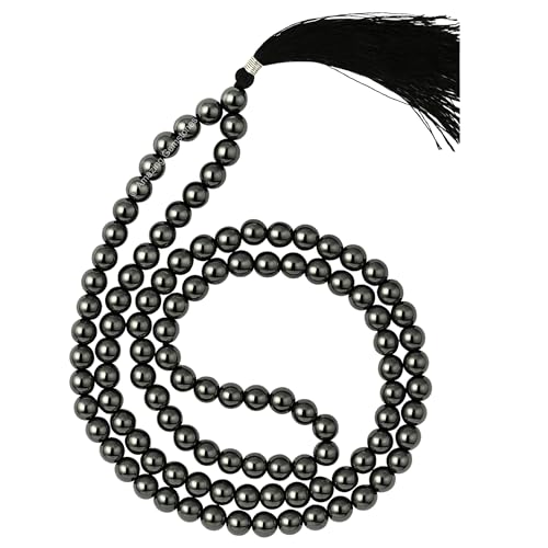 Amazing Gemstone Japa Mala 108 Prayer Beads Necklace and Wrist Mala Bracelet for Meditation - color: Hematite, size: Without Knots