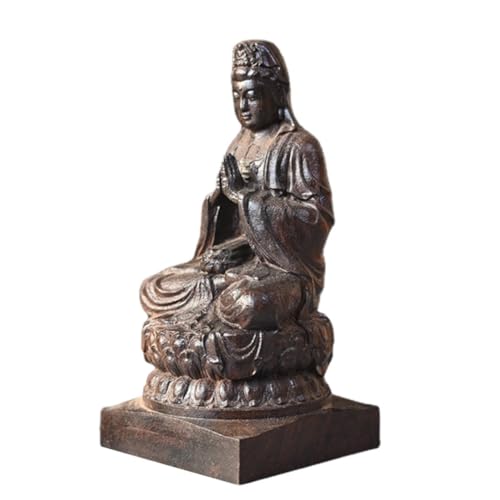 Vaguelly Wooden Buddha Figurine Traditional Yin Statue for Home Hand-Carved Delicate Meditation Ornament for Zen Spaces and Tabletop Decoration
