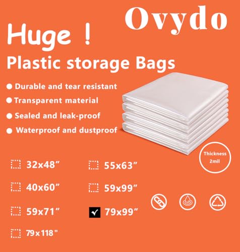 Large Heavy Duty Plastic Bags 79 x 99 Inches Clear Storage Bags for Furniture Moistureproof, Dustproof, Industry, Agriculture Use and More (5 Pack) - size: 79 x 99"
