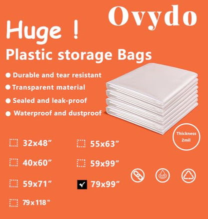 Large Heavy Duty Plastic Bags 79 x 99 Inches Clear Storage Bags for Furniture Moistureproof, Dustproof, Industry, Agriculture Use and More (5 Pack) - size: 79 x 99"