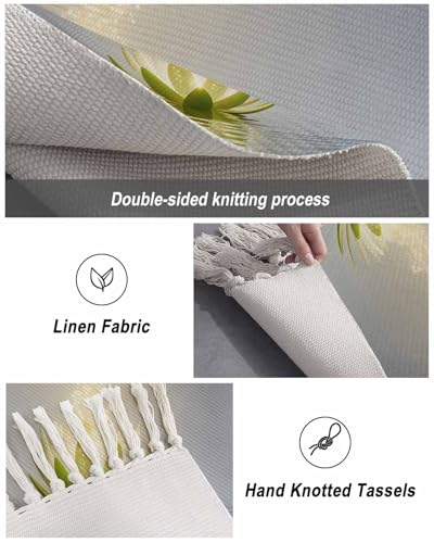 Zen Meditation Lotus Floral Washable Hallway Runner Rug, Carpet Runner for Party, Green Floral Modern Art 2x6 Feet Woven Area Rug with Tassels, Throw Carpet Rug for Hallways Bedroom - size: 2x6FT