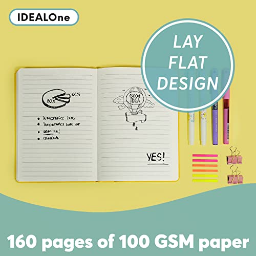 IDEALOne Hardcover Journal Lined–A5 (5.7x8) small notebook, College Ruled Journaling Notebooks,160 pages, 100GSM Thick Paper, Journal for Women, Men, Teens - Black