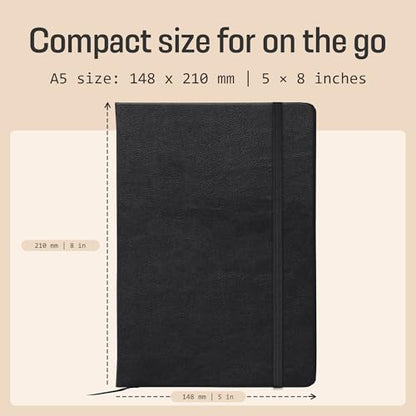 BROWNSTONE JOURNALS A5 Hardcover Lined Journal 5"x8" - Notebook for Work & Writing, 160 Pages Thick 100 GSM Paper, Lay Flat Binding, Elastic Band, Ribbon Bookmark (Charcoal Black) - color: Charcoal Black