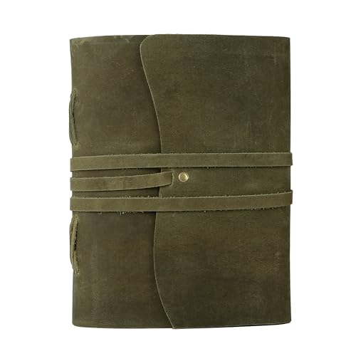 KomalC Handmade Leather Journal 7x5 Inch | Green Vintage Notebook with Unlined Pages | Cotton Recycled Paper | Antique Travel Diary, Sketchbook, Writing Journal for Men & Women - color: Green, size: 7 x 5