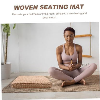 ABOOFAN Japanese Braided Meditation Cushion Straw Woven Floor Pillow for Yoga and Relaxation Supportive Seat Cushion for Adults for Meditation Picnics and Home Use