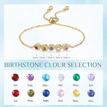 Personalized Birthstone Bracelet for Women – 925 Sterling Silver Adjustable Family Mothers Day Bracelet with Birthstones, Mothers Day, Christmas,Birthday Gift for Mom, Grandma, Wife, Bridesmaid - color: A-5 Birthstones
