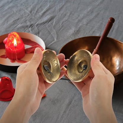 Hand Percussion Copper Meditation Bell Small Finger Cymbals Set for Yoga Tibetan Bell Sound Healing Instrument