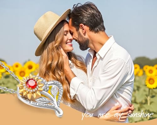 SELENICHAST Spinning Sunflower Necklace,925 Sterling Silver Heart Necklaces,You Are My Sunshine Girlfriend Birthday Jewelry Gifts