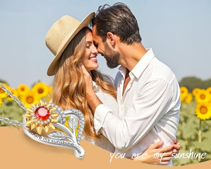 SELENICHAST Spinning Sunflower Necklace,925 Sterling Silver Heart Necklaces,You Are My Sunshine Girlfriend Birthday Jewelry Gifts
