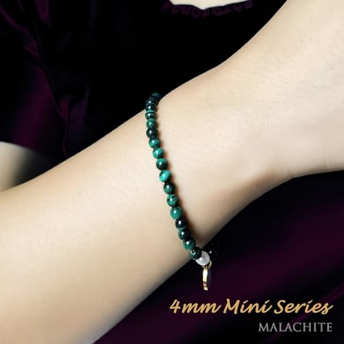 Morchic 4mm Natural Gemstone Beads Stretch Bracelet for Women, With Freshwater Pearls, Energy Gem Birthday Gift for Her 7.2” - color: Malachite