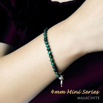 Morchic 4mm Natural Gemstone Beads Stretch Bracelet for Women, With Freshwater Pearls, Energy Gem Birthday Gift for Her 7.2” - color: Malachite
