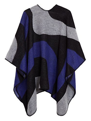 Urban CoCo Women's Color Block Shawl Wrap Open Front Poncho Cape - color: Series 19-royal Blue