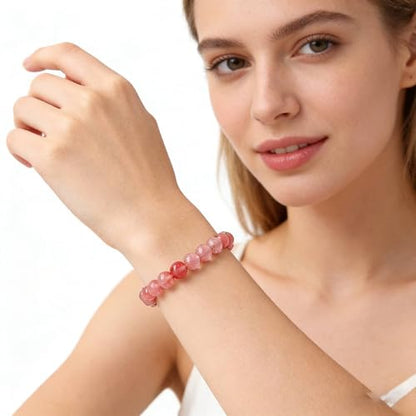 Handmade Stretch Elastic Bracelet Natural Stone Crystal Healing Power Energy Gifts for Reiki Nature's Beauty and Spiritual Essence Unisex 6mm - color: Watermelon Crystal