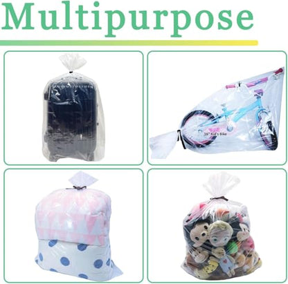 10 Pcs Large Clear Plastic Bags, 40" x 60" Dustproof Large Storage Bags, Moistureproof Giant Extra Luggage Storage Bags for Luggage, Suitcase,Furniture(Include 10 Ribbons)