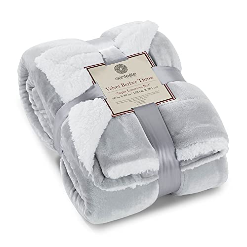 Sherpa Throw Blanket Super Soft Reversible Ultra Luxurious Plush Blanket, 60 x 80 inches, Silver/White - color: Silver / White, size: Twin (60" x 80")