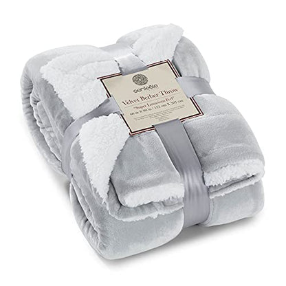 Sherpa Throw Blanket Super Soft Reversible Ultra Luxurious Plush Blanket, 60 x 80 inches, Silver/White - color: Silver / White, size: Twin (60" x 80")