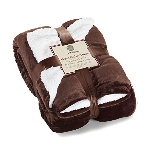 Sherpa Throw Blanket Super Soft Reversible Ultra Luxurious Plush Blanket, 50 x 60 inches, Brown/White - color: Brown / White, size: Throw (50" x 60")