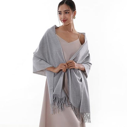 RIIQIICHY Winter Scarfs for Women Pashmina Shawls Wraps for Evening Dresses Large Warm Soft Scarves - color: Light Grey