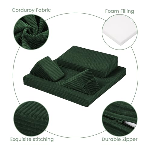 Meditation Cushion Set, Meditation Pillow for Sitting on Floor, Large Yoga Pillow with Knee Support, Washable Zafu Meditation Mat, 3 Shapes Floor Pillow for Adults, Green