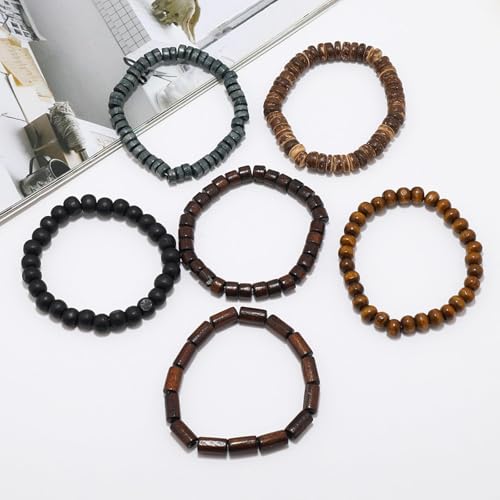 Long tiantian Beaded Bracelets for Men Wooden Bead Bracelets Stackable Layered Stretch Bracelet Trendy Wooden Jewelry Gift for Men - color: Black A