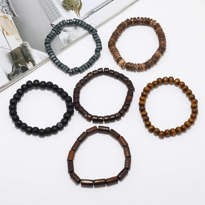 Long tiantian Beaded Bracelets for Men Wooden Bead Bracelets Stackable Layered Stretch Bracelet Trendy Wooden Jewelry Gift for Men - color: Black A