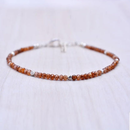 Brown Zircon Bracelet Rondelle Faceted 7inch Sterling Silver Stacking Beaded Bracelet, Simple Layering, Dainty Gemstone Bracelet, Fine Jewelry, Minimalist,