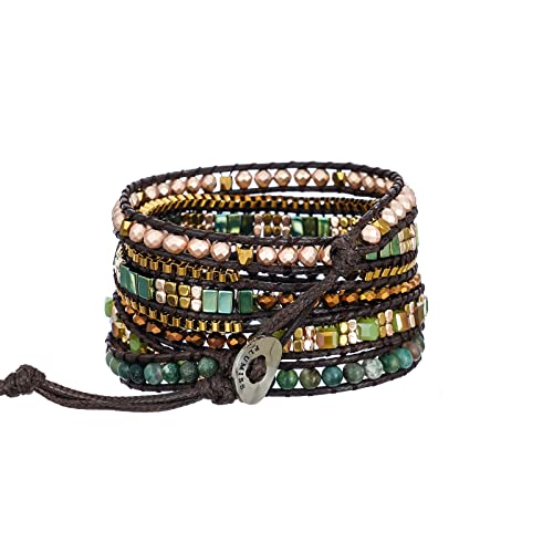 Plumiss Women Boho Handmade Natural Stone Crystal Leather Bead Wrap Bracelets Collection - style: Green Stylish 5W