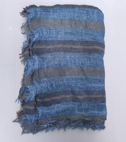 Artistic Retro Cotton And Linen Scarf, Plain Tie Dye Gradient Autumn And Winter New Soft Cotton Shawl - color: Blue