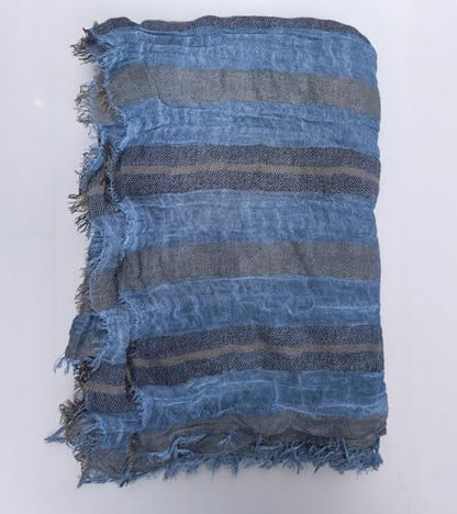 Artistic Retro Cotton And Linen Scarf, Plain Tie Dye Gradient Autumn And Winter New Soft Cotton Shawl - color: Blue