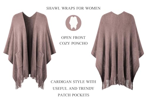 Ferand Shawl Wraps for Women, Cozy Lightweight Poncho Cape with Pockets, Warm for Fall Winter Travel - color: Light Pink