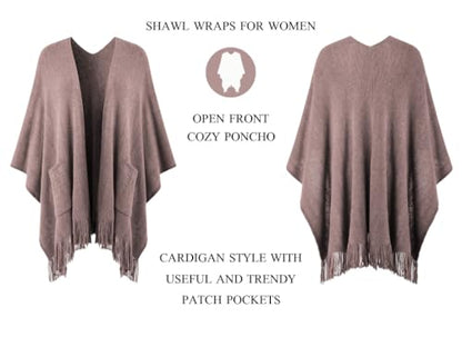 Ferand Shawl Wraps for Women, Cozy Lightweight Poncho Cape with Pockets, Warm for Fall Winter Travel - color: Light Pink
