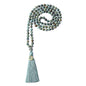COAI OM Charm Hand Knotted Tassel 108 Mala Beads Necklace - color: Faceted African Turquoise, size: 8mm