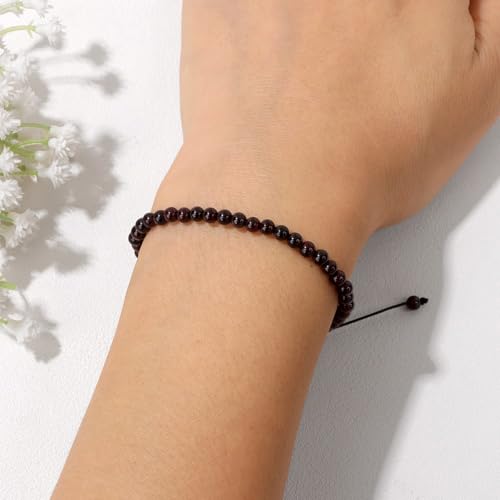 Crystal Bracelet for Women 4mm Adjustable Braided Natural Stone Bracelets Handmade Beaded Bracelets Gemstone Bracelet Healing Crystal Bracelet Crystal Jewelry for Women - style: garnet