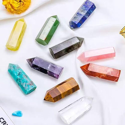 Sets of 7/8/10 Pcs Healing Crystal Stone Wands,Hexagona,Single Pointed,Chakra 6 Faceted Column Prism,Reiki Gemstones,Energy Balance,Meditation Natural Gem Kits Home Decor (10pcs B Set) - color: 10pcs B Set