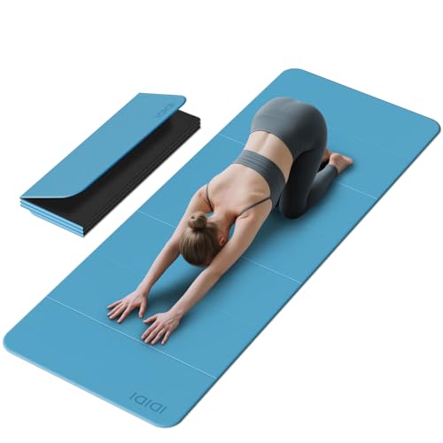 Foldable Extra Large Yoga Mat 74"×31.5", 8mm Double-Sided Non Slip Lightweight Fitness Mat for Man & Woman, Portable for Home Studio & Travel - color: Blue+Black