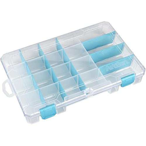 ArtBin 6944AG Medium Anti-Tarnish Box with 15 Removable Dividers, Jewelry & Craft Organizer, 1 Plastic Storage Case with Anti-Tarnish Technology, Clear with Aqua Accents 10.875” x 7.0” x 1.75” - size: Medium (10.875” x 7.0” x 1.75”) w/ 15 Dividers