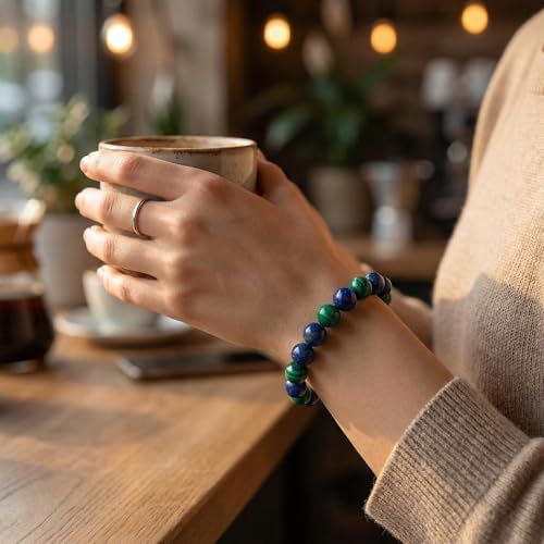 Lapis Lazuli Healing Bracelet – Real Crystal Beads for Stress Relief, Meditation & Chakra Balance – Natural Gemstone Jewelry Gift for Women & Men, Adjustable Stretch Fit - style: 6mm Lapis & Malachite （no gift box）